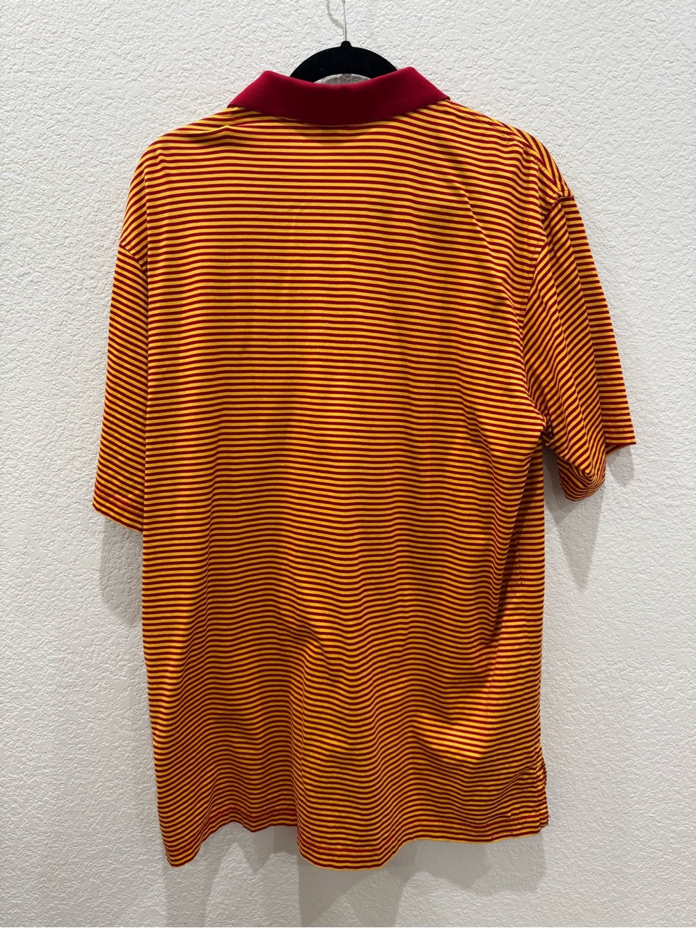 Peter Millar USC Trojans Polo Shirt Striped Cotton Golf Red Gold Men Large - Picture 6 of 6